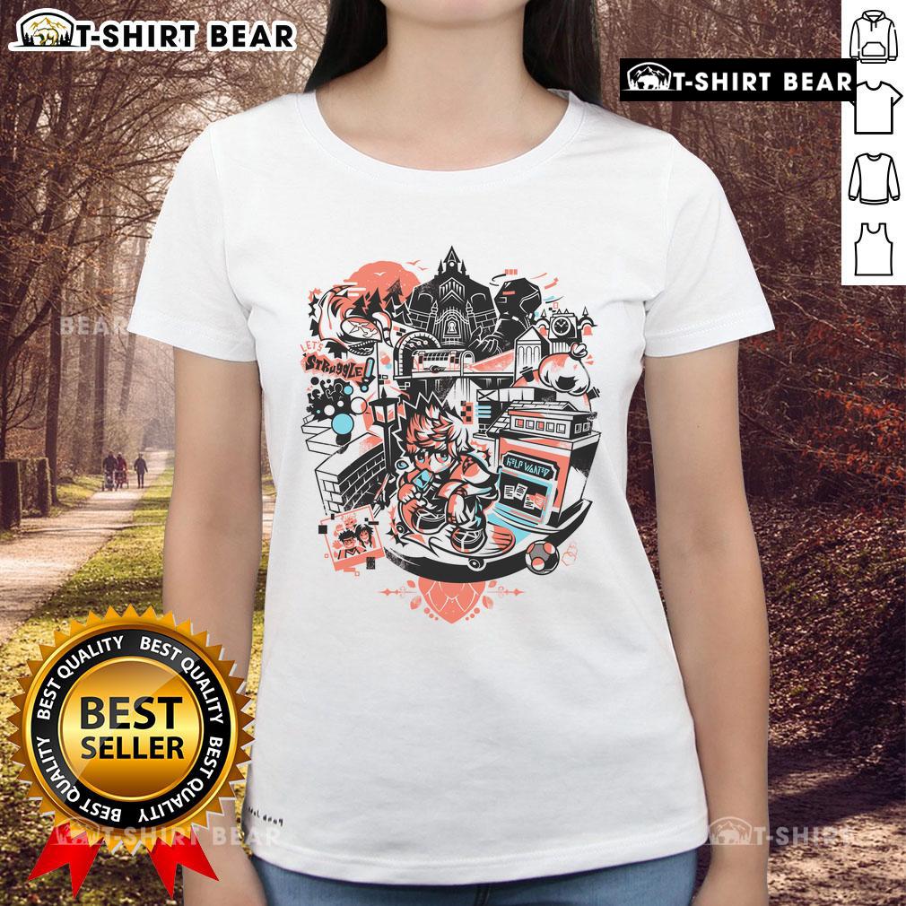Pretty sundown scene featuring Roxas from Kingdom Hearts in Twilight Town on a stylish ladies tee.