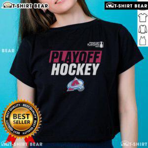 Top 2025 Avalanche Playoff Breakout Ladies Tee featuring stylish design and team colors for female fans.