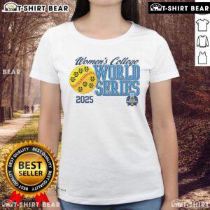 Top 2025 NCAA Softball Women's College World Series infield ladies tee showcasing vibrant team colors and design.