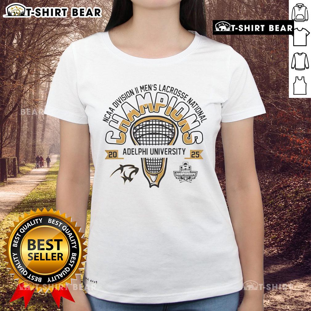 Top Adelphi University Men's Lacrosse 2025 DII National Champions Ladies Tee showcasing team pride and victory.