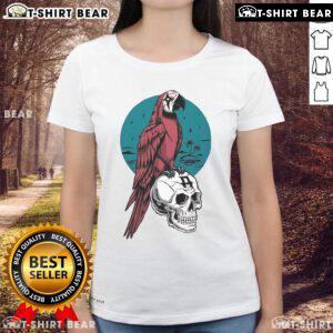 Alt Text: Top Avatar Parrot Skull Ladies Tee featuring a vibrant parrot skull design on a stylish women's t-shirt.