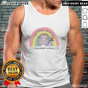 Top BIG Pride Energy Tiny Social Battery Tank Top featuring vibrant colors and bold design for pride celebrations.