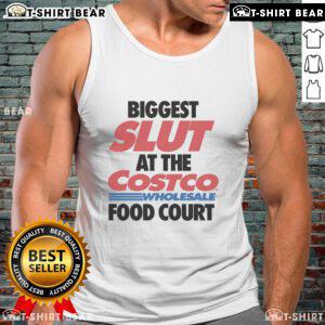 Fashionable model in a tank top at the wholesale food court, showcasing trendy style and confidence.