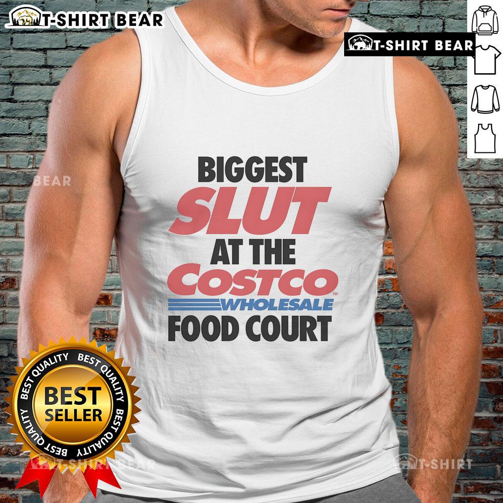 Fashionable model in a tank top at the wholesale food court, showcasing trendy style and confidence.