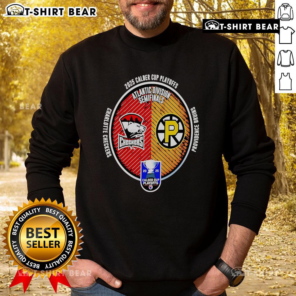 Top Charlotte Checkers vs Providence Bruins 2025 Calder Cup Playoffs sweatshirt featuring team logos and vibrant colors.
