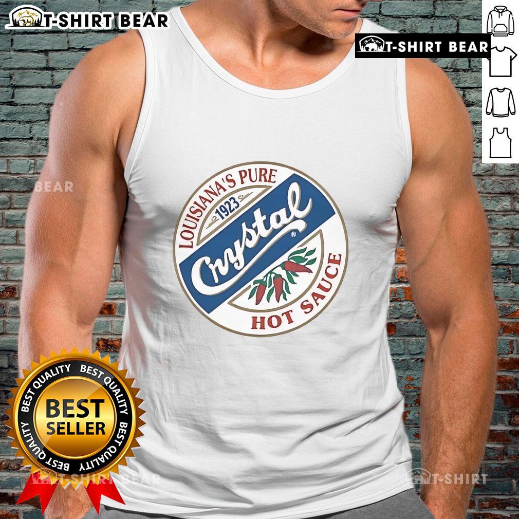 Alt Text: Top Crystal Hot Sauce Louisiana's Pure 1923 tank top featuring vibrant design, perfect for hot sauce enthusiasts.