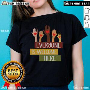 Idaho Teacher Ladies Tee featuring 'Everyone Is Welcome Here' design, promoting inclusivity and community spirit.
