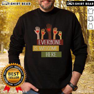 Idaho teacher sweatshirt featuring 'Everyone Is Welcome Here' slogan, perfect for educators promoting inclusivity.