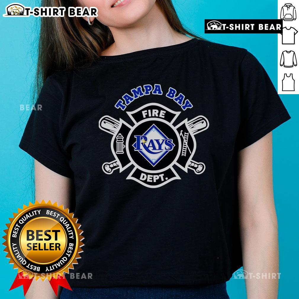 Alt Text: Top Fire Dept Tampa Bay Rays baseball ladies tee featuring team logo, perfect for fans and casual wear.