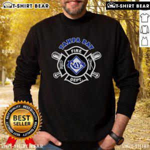 Top Fire Dept Tampa Bay Rays baseball sweatshirt featuring team logo and vibrant colors, perfect for fans.