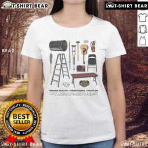 Top Foreign Objects of Professional Wrestling Ladies Tee featuring iconic wrestling props and bold graphic design.