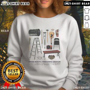 Top Foreign Objects of Professional Wrestling sweatshirt featuring iconic wrestling memorabilia and vibrant graphics.