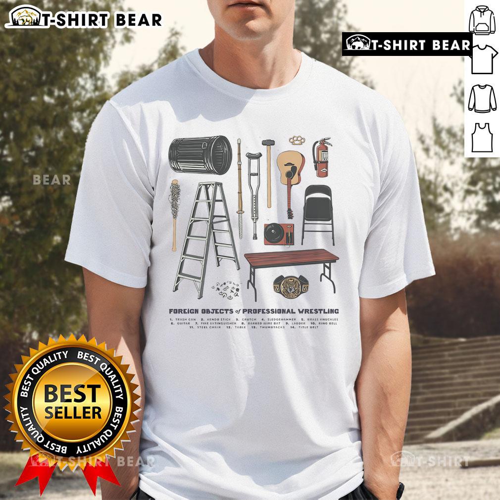 Top Foreign Objects Of Professional Wrestling T-Shirt featuring iconic wrestling symbols and vibrant graphics.