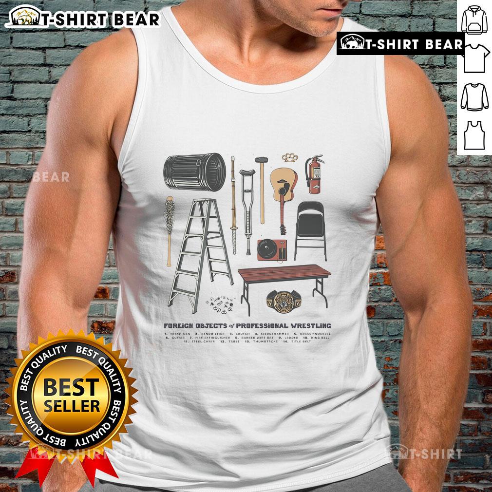 Stylish tank top featuring top foreign objects of professional wrestling design, perfect for wrestling fans and enthusiasts.