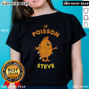Alt Text: Funny fish 'Le Poisson Steve' design on a ladies tee, perfect for ocean lovers and humor enthusiasts.