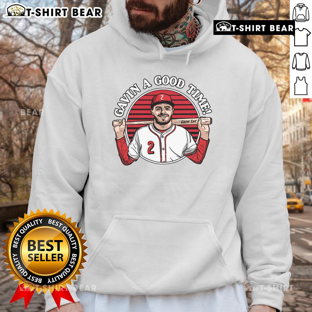 Gavin Lux wearing a stylish hoodie, showcasing the Top Gavin A Good Time design for a trendy and comfortable look.