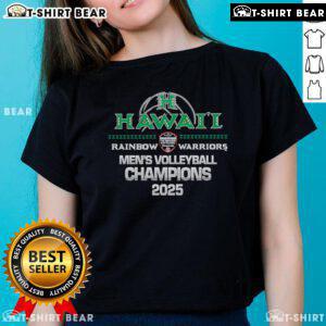 2025 Hawaii Rainbow Warriors Men's Volleyball Champions ladies tee showcasing team pride and vibrant colors.