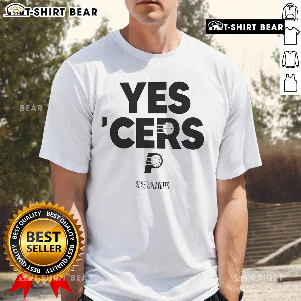 Alt Text: Top Indiana Pacers Yes Cers 2024-25 NBA Playoffs T-Shirt featuring team colors and logo for fans.