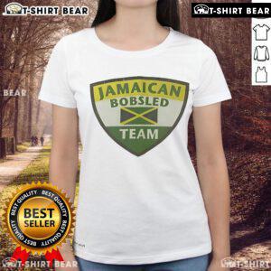 Alt Text: Top Jamaican Bobsled Team logo on a stylish ladies tee, showcasing vibrant colors and athletic design.