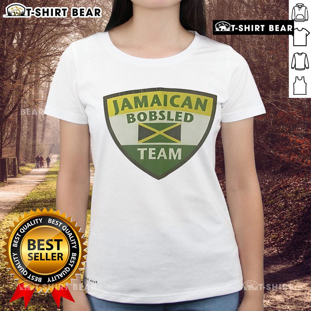 Alt Text: Top Jamaican Bobsled Team logo on a stylish ladies tee, showcasing vibrant colors and athletic design.
