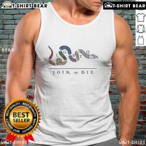 Colorful Top Join or Die LGBTQ snake tank top featuring vibrant snake graphics, perfect for pride events and casual wear.