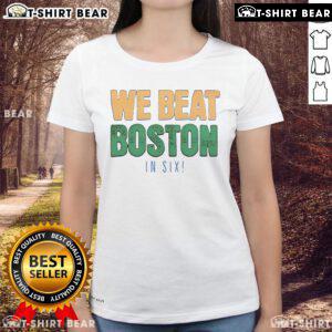 New York Knicks playoff basketball ladies tee featuring vibrant design celebrating the team's victory over Boston.