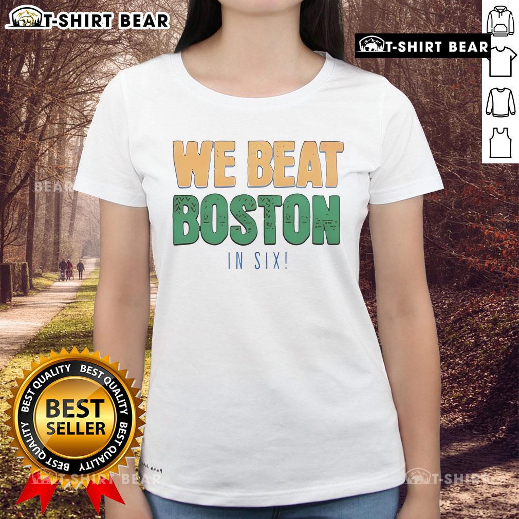 New York Knicks playoff basketball ladies tee featuring vibrant design celebrating the team's victory over Boston.