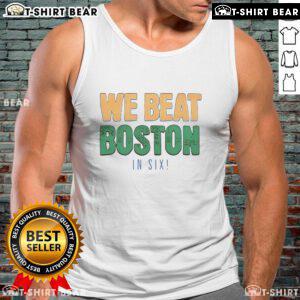 New York Knicks playoff basketball tank top celebrating victory over Boston in six games.