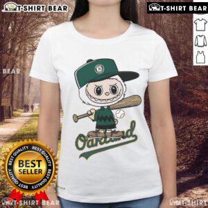 Top Labubu Charlie Brown Oakland Athletics Ladies Tee in vibrant green, perfect for female A's fans and casual wear.