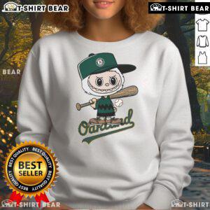 Top Labubu Charlie Brown Oakland Athletics sweatshirt featuring vibrant colors and a cozy design for fans.