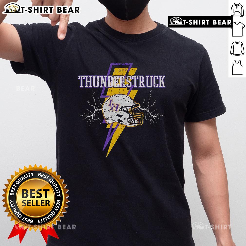Alt Text: Top Liberty Hill Panthers Thunderstruck 3 Helmet T-Shirt featuring bold team graphics and vibrant colors.