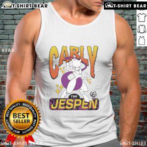 Alt Text: Carly Rae Jepsen wearing a Mewtwo Pokmon tank top designed by Brian Robert Jones, showcasing vibrant colors and style.