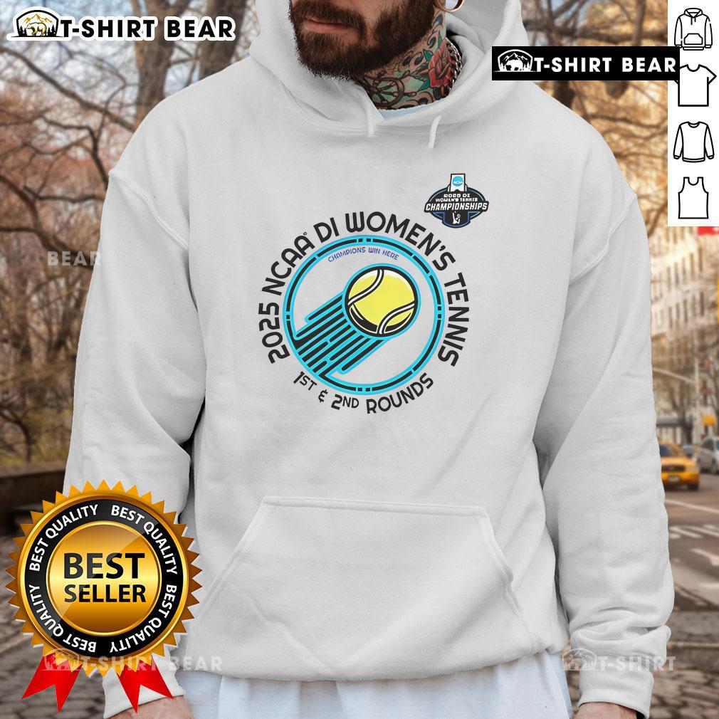 Alt Text: Top NCAA Division I Women's Tennis 1st 2nd Rounds Champion hoodie featuring team colors and logo for fans.