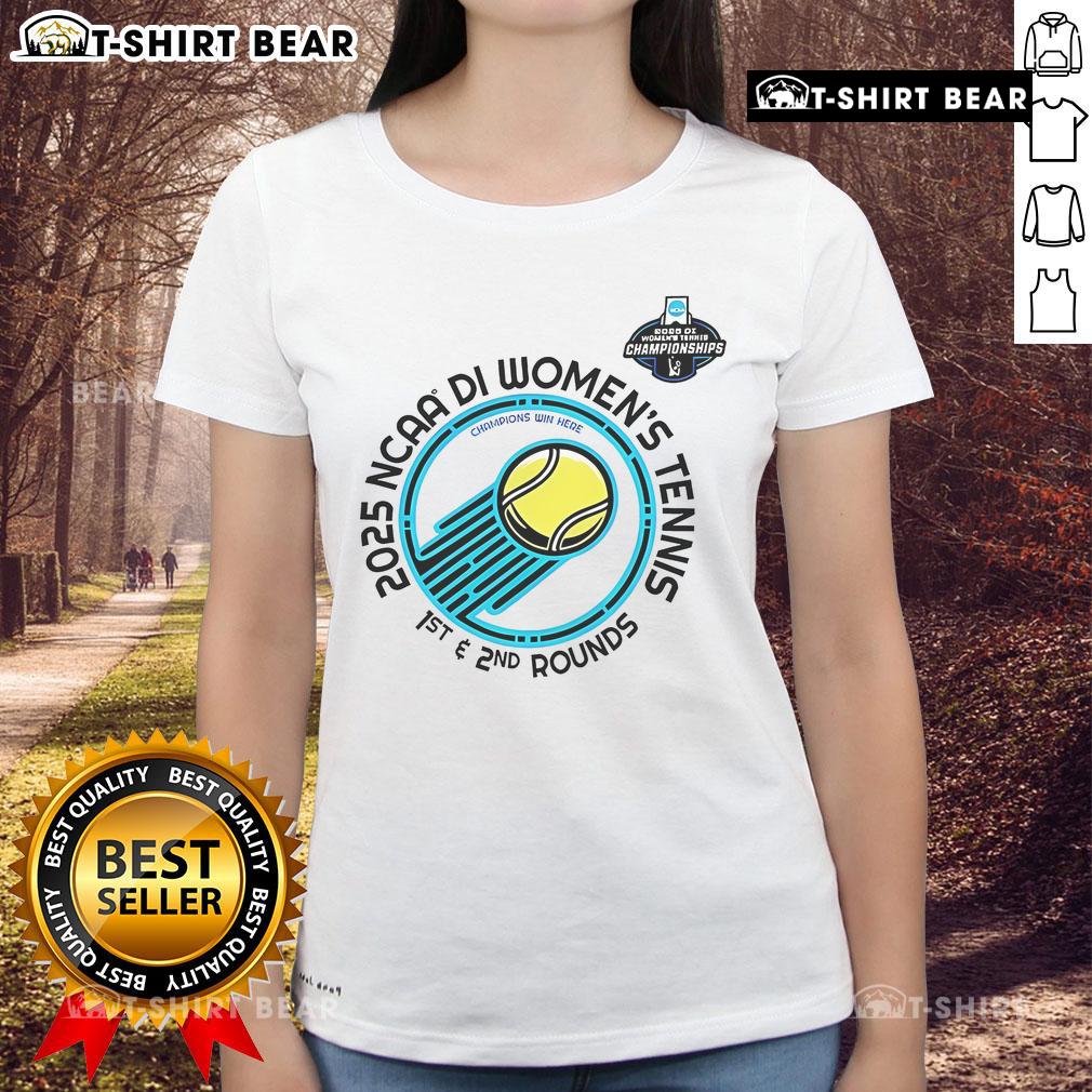 Alt Text: Top NCAA Division I Women's Tennis 1st 2nd Rounds Champion Ladies Tee showcasing vibrant design and athletic style.