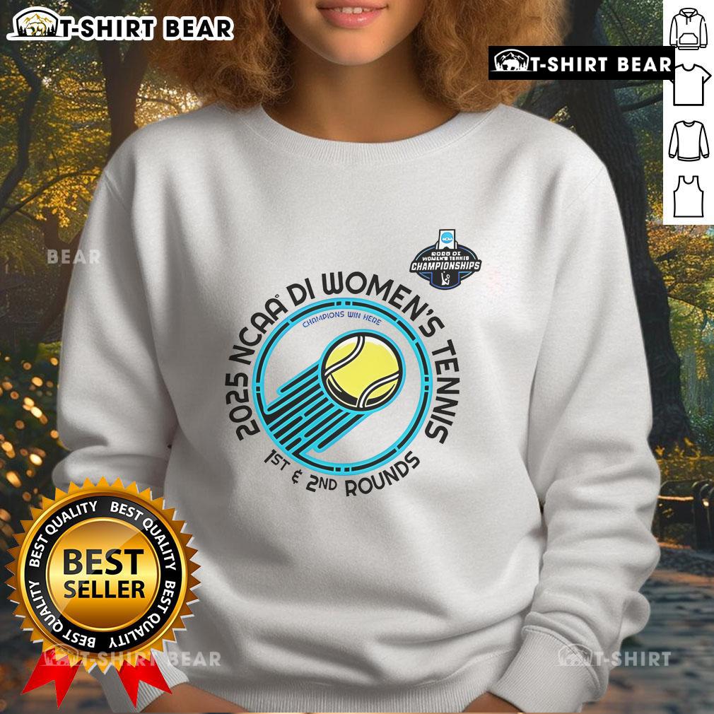 Top NCAA Division I Women's Tennis 1st 2nd Rounds Champion sweatshirt featuring team colors and logo.