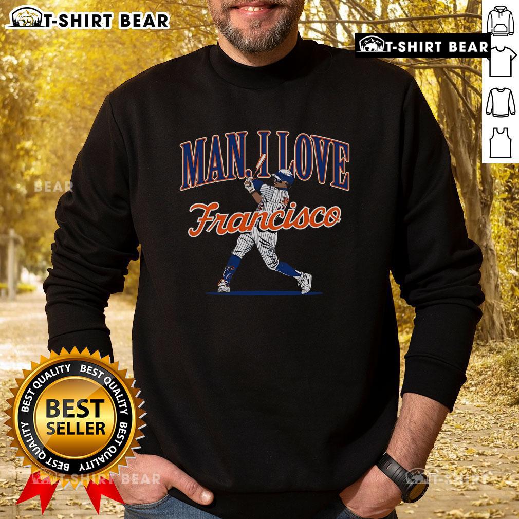 Cozy Top NY Man I Love Francisco sweatshirt displayed on a hanger, perfect for fans of New York and San Francisco style.
