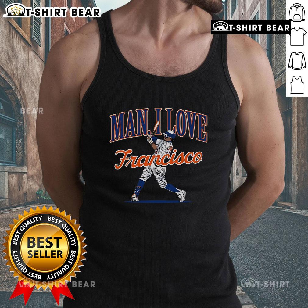 Stylish Top NY Man I Love Francisco tank top featuring bold text design, perfect for casual summer outfits.