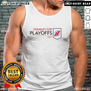 New Jersey Devils 2025 NHL Stanley Cup Playoffs Champions tank top featuring team logo and vibrant colors.