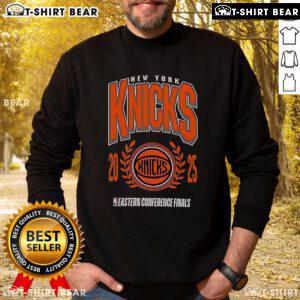 Top New York Knicks 2025 NBA Eastern Conference Finals sweatshirt featuring team colors and logo, perfect for fans.