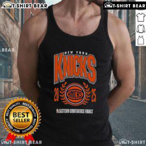 Top New York Knicks 2025 NBA Eastern Conference Finals tank top featuring team colors and logo design.