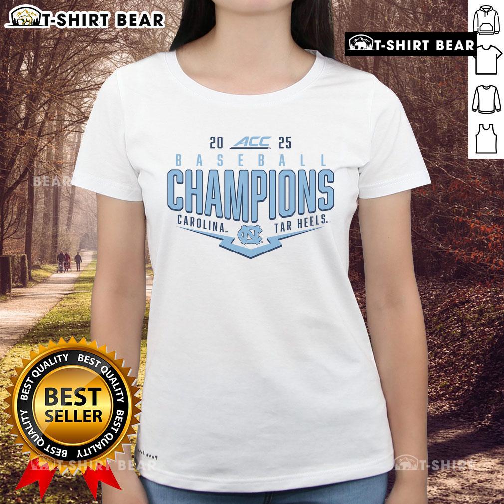 North Carolina Tar Heels 2025 ACC Baseball Conference Tournament Champions celebrating on the field in a ladies tee.