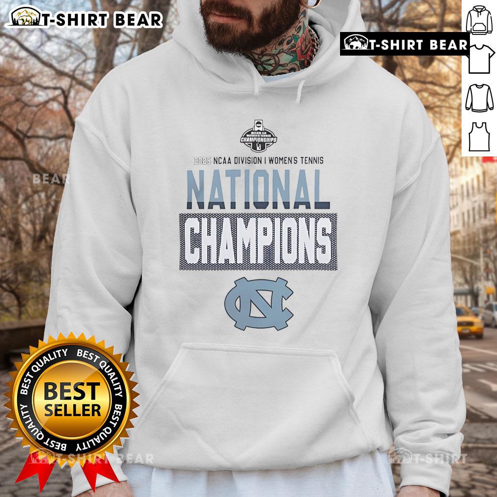 Top North Carolina Tar Heels 2025 NCAA DI Women's Tennis National Champions hoodie in vibrant blue with logo.