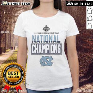2025 NCAA DI Women's Tennis National Champions tee featuring the North Carolina Tar Heels logo and design.