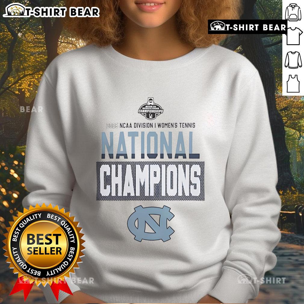 Top North Carolina Tar Heels 2025 NCAA DI Women's Tennis National Champions sweatshirt featuring team logo and vibrant colors.