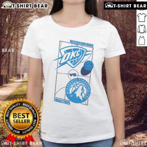 2025 Western Conference Finals matchup Oklahoma City Thunder ladies tee featuring team colors and logo design.