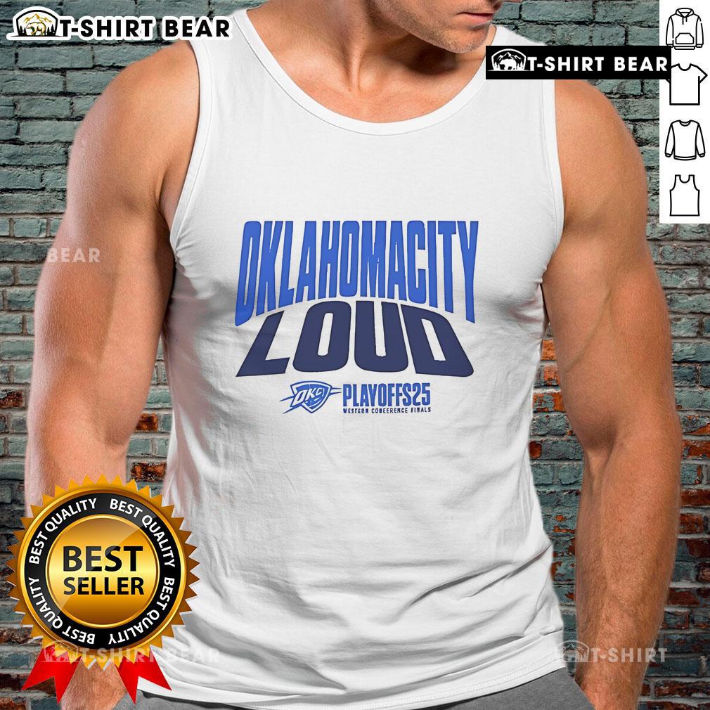Top Oklahoma City Thunder LOUD Playoffs 2025 tank top featuring bold team graphics and vibrant colors.