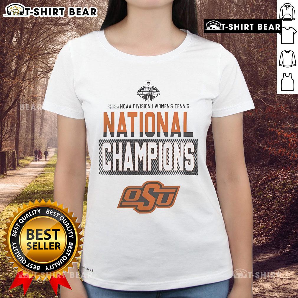 Top Oklahoma State University 2025 NCAA DI Women's Tennis National Champions ladies tee showcasing team pride and victory.