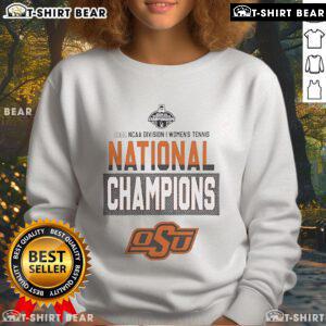 Top Oklahoma State University 2025 NCAA DI Women's Tennis National Champions sweatshirt in orange and black design.
