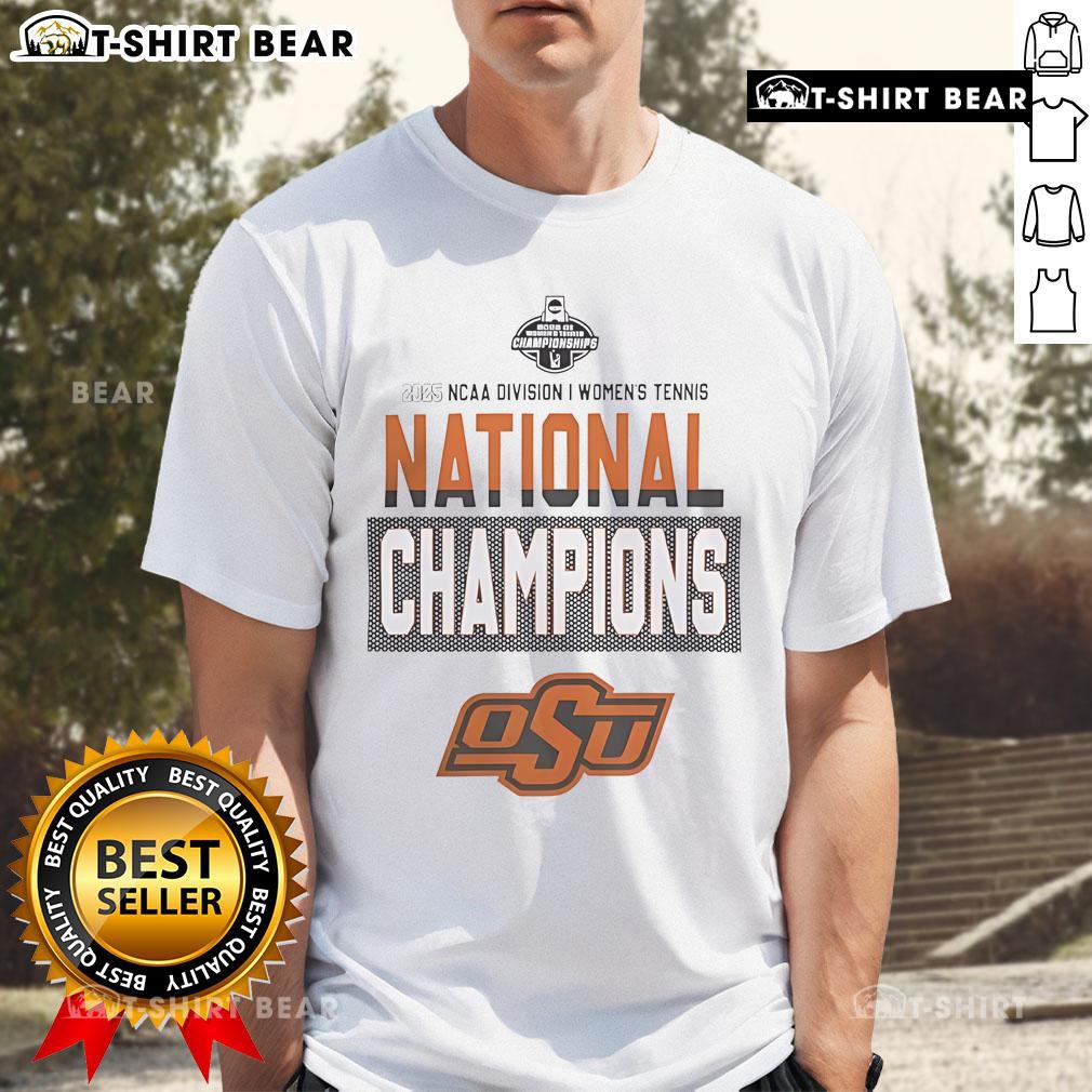 Alt Text: Top Oklahoma State University 2025 NCAA DI Women's Tennis National Champions T-Shirt featuring team colors and logo.