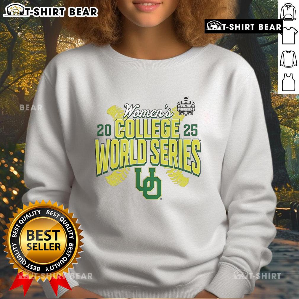 Top Oregon Ducks Softball 2025 NCAA Women's College World Series sweatshirt featuring team colors and logo.